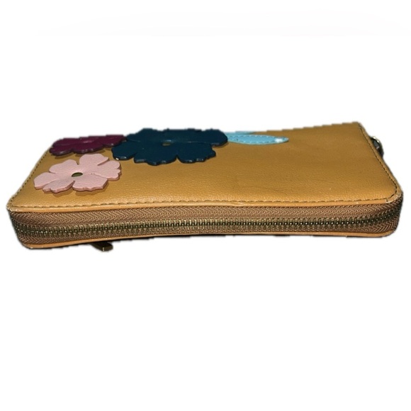 Fossil Brown Leather Flowers Zip Around Women’s Wallet Wristlet, GUC - Picture 6 of 12